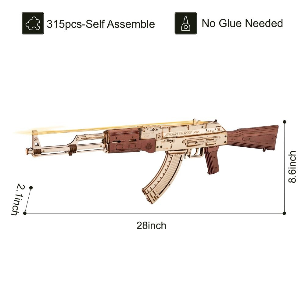 Rokr Automatic Rifle AK 47 Gift For Boys Wooden Puzzle Gun Double Firing Model LQ901
