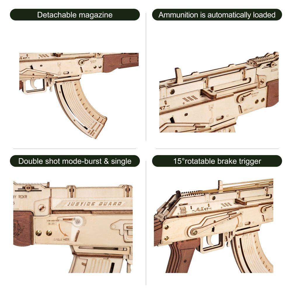 Rokr Automatic Rifle AK 47 Gift For Boys Wooden Puzzle Gun Double Firing Model LQ901