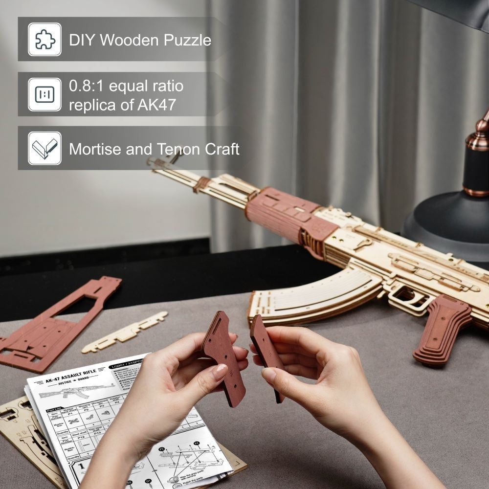Rokr Automatic Rifle AK 47 Gift For Boys Wooden Puzzle Gun Double Firing Model LQ901