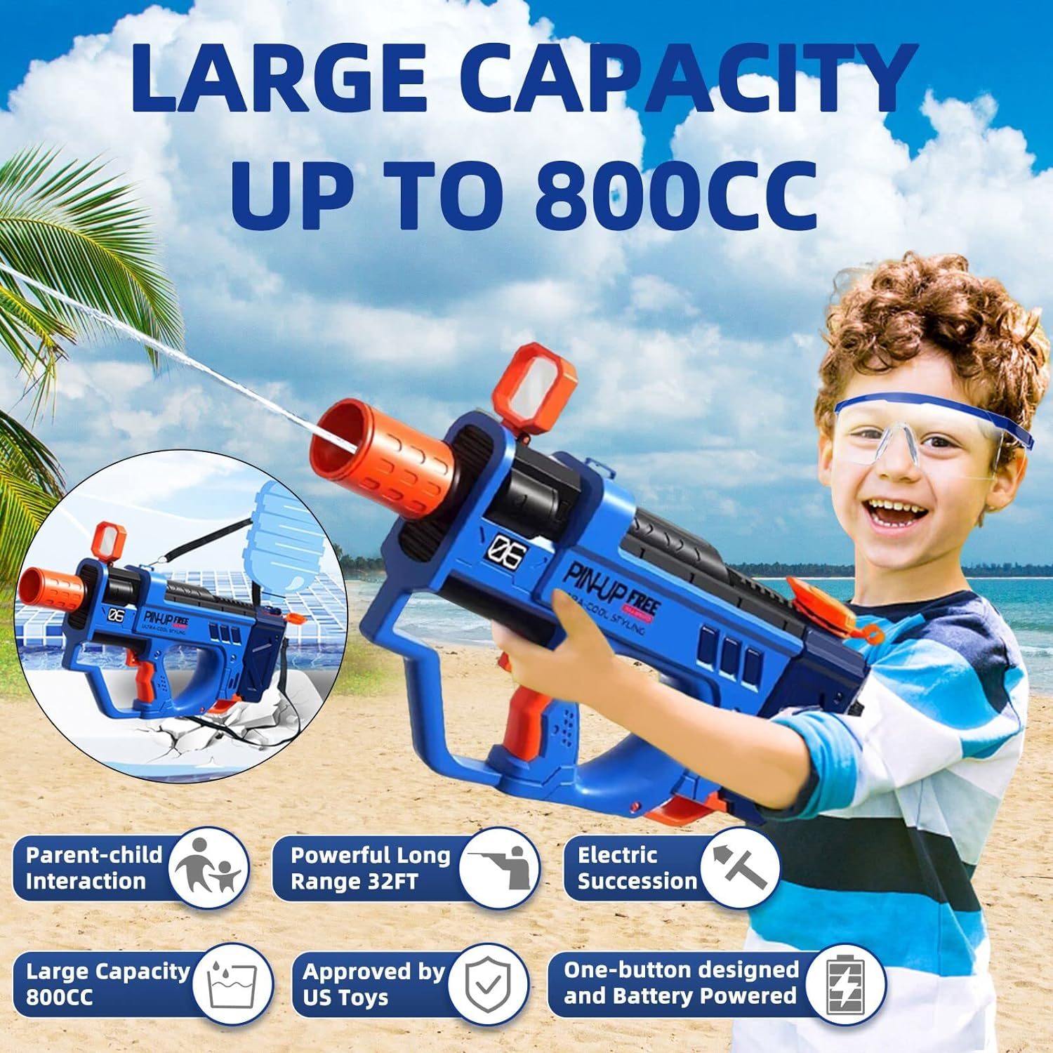 Lectric Water Gun For Adults Kids Motorized Squirt Guns With Rechargeable Battery 800cc High Capacity Long Distance
