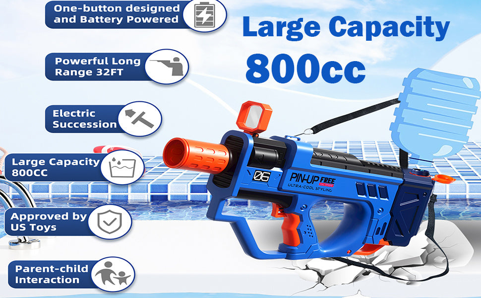 Lectric Water Gun For Adults Kids Motorized Squirt Guns With Rechargeable Battery 800cc High Capacity Long Distance