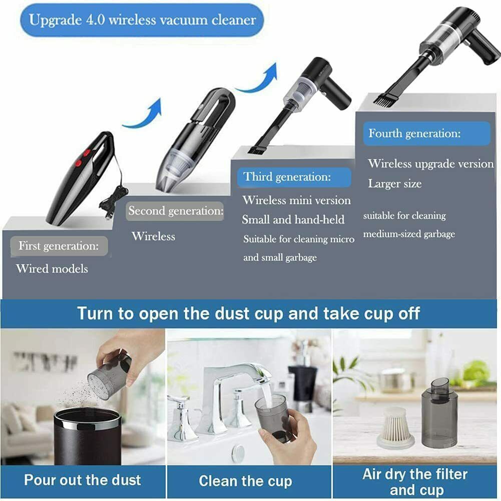 Portable Car Vacuum Cleaner Handheld High Power Cordless Hand Rechargeable Easy To Clean Interior Desktop Sofa Keyboard