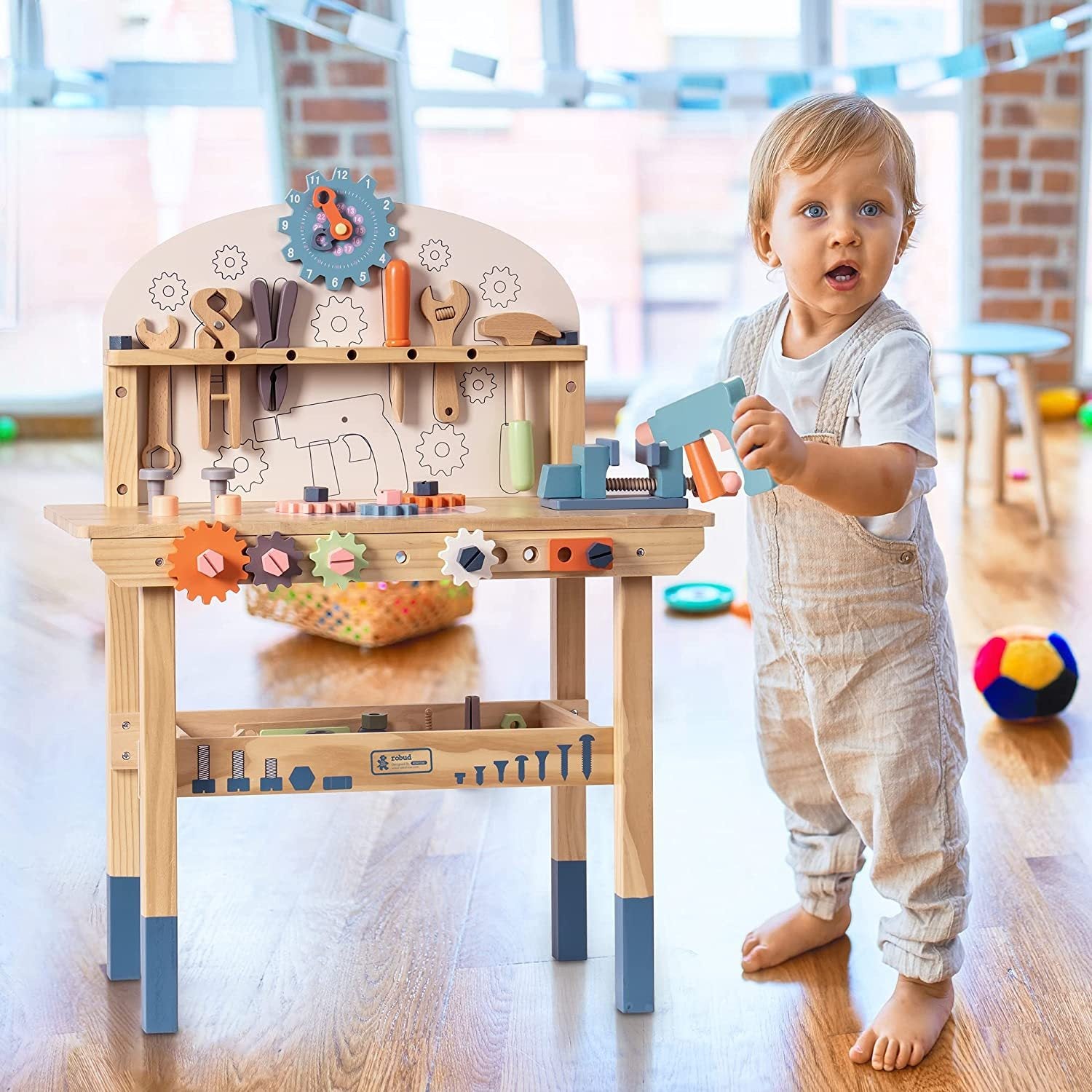 ROBOTIME Workbench Play Set Toddlers Kids Pretend Tool Bench Toy Workshop Toys WG200