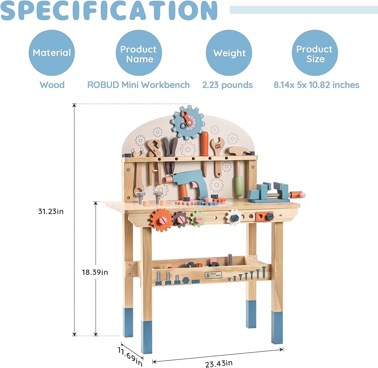 ROBOTIME Workbench Play Set Toddlers Kids Pretend Tool Bench Toy Workshop Toys WG200