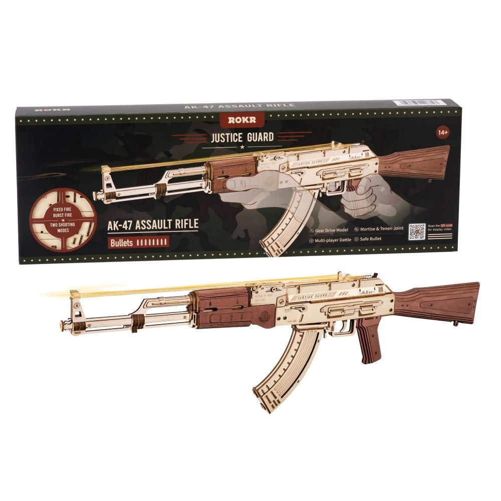 Rokr Automatic Rifle AK 47 Gift For Boys Wooden Puzzle Gun Double Firing Model LQ901