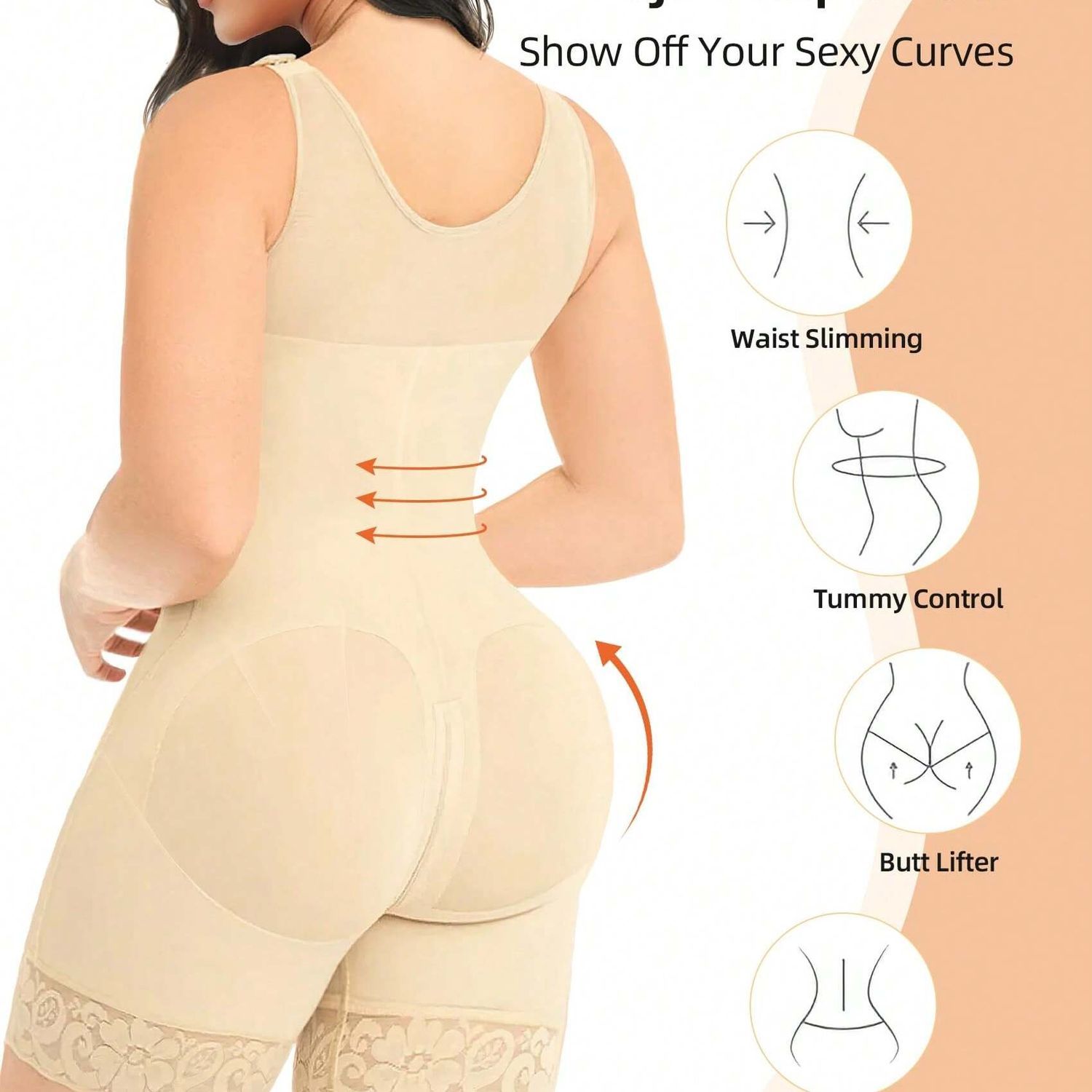Fajas Colombianas Women’s Shapewear Full Body Sculpting After Abdominal Control Hip Lifter With Zipper Crotch Fitness