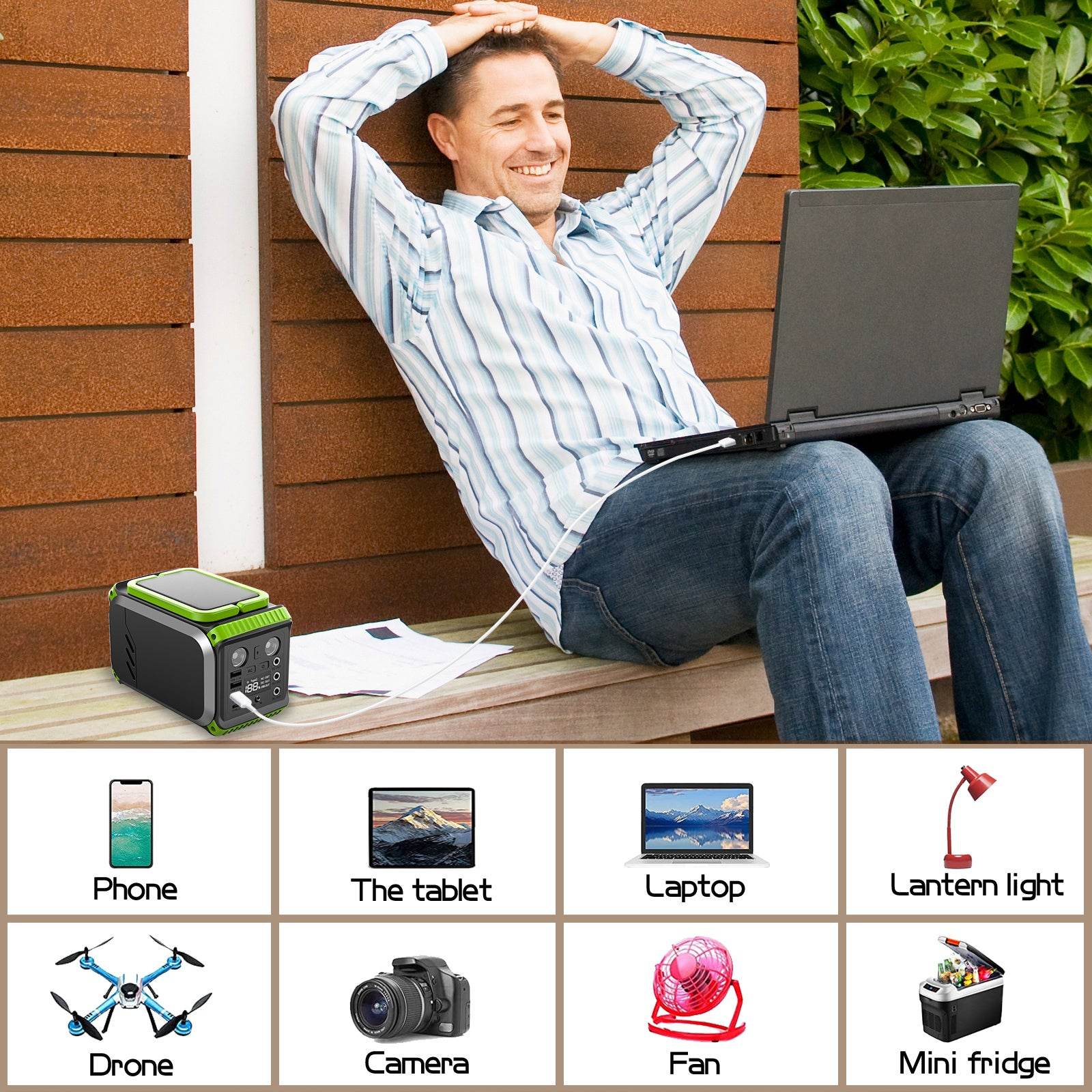 Portable Power Station with Solar Panel and Lithium ion Battery Green / 110V
