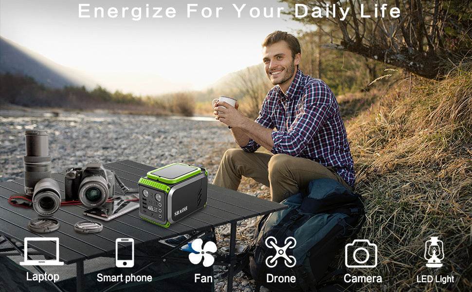 Portable Power Station with Solar Panel and Lithium ion Battery Green / 110V