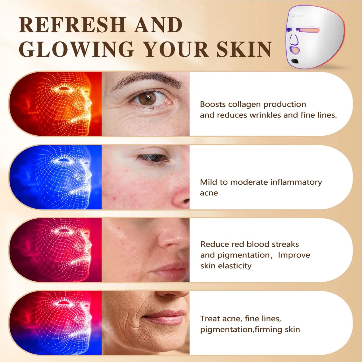 LED Face Mask Facial Care Tool Red Light Therapy For Skincare At Home Travel