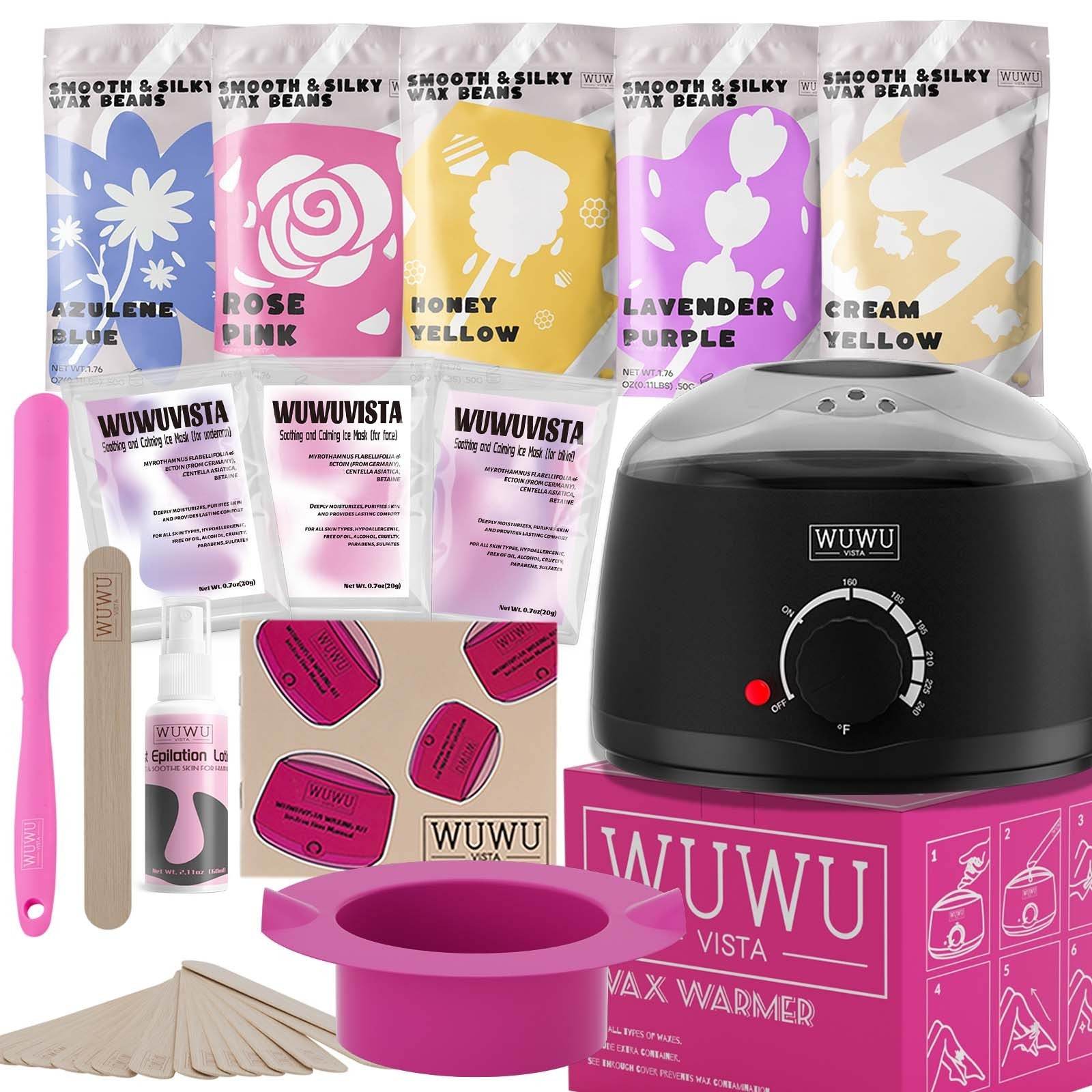 Waxing Kit WUWUVISTA 23 Items Hair Removal Wax With Warmer Beads For Face Brazilian Full Body Bikini Sensitiive Skin