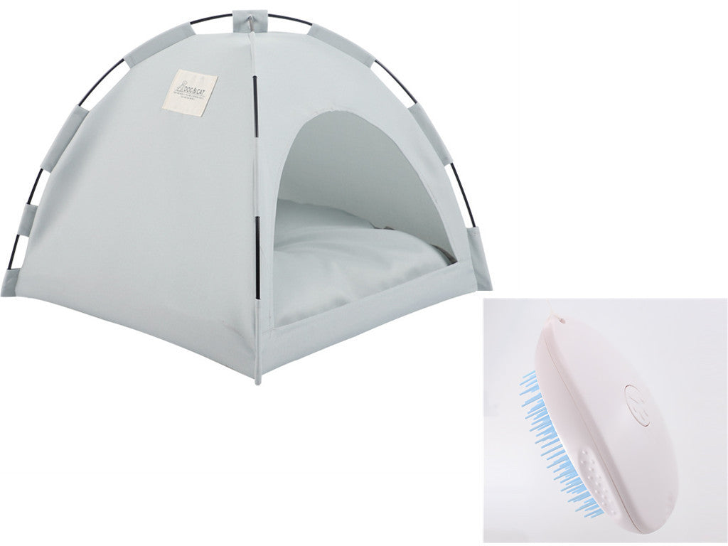 Cat Tent Cooling Mat Dog House Pet Sofa Camping Bed With Cushion For Kennel Indoor Nest Pets Products Green grey set / L