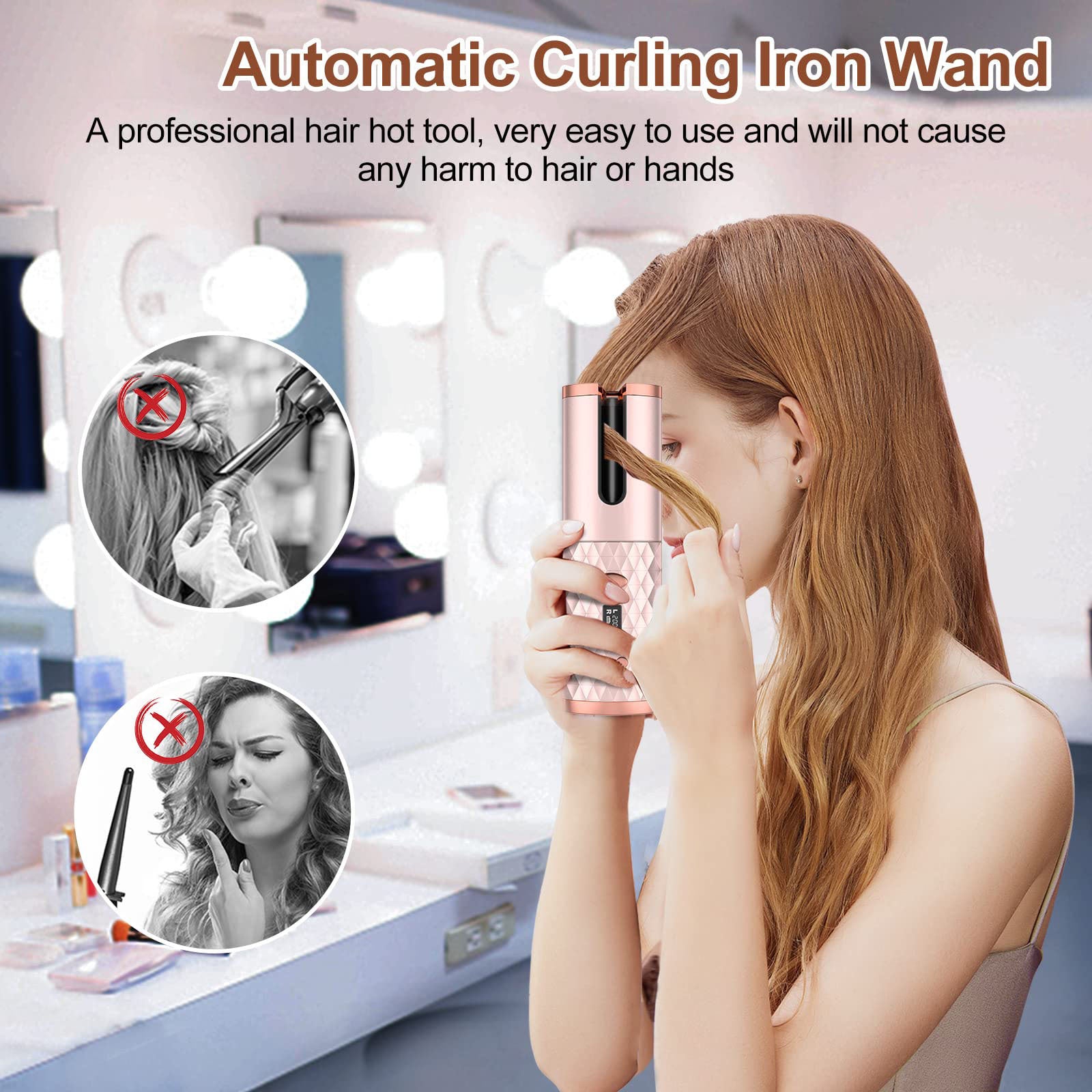 Portable Automatic Hair Curler Ceramic Rotating Wireless Auto Curling Iron Wand USB Rechargeable Spin For Styling