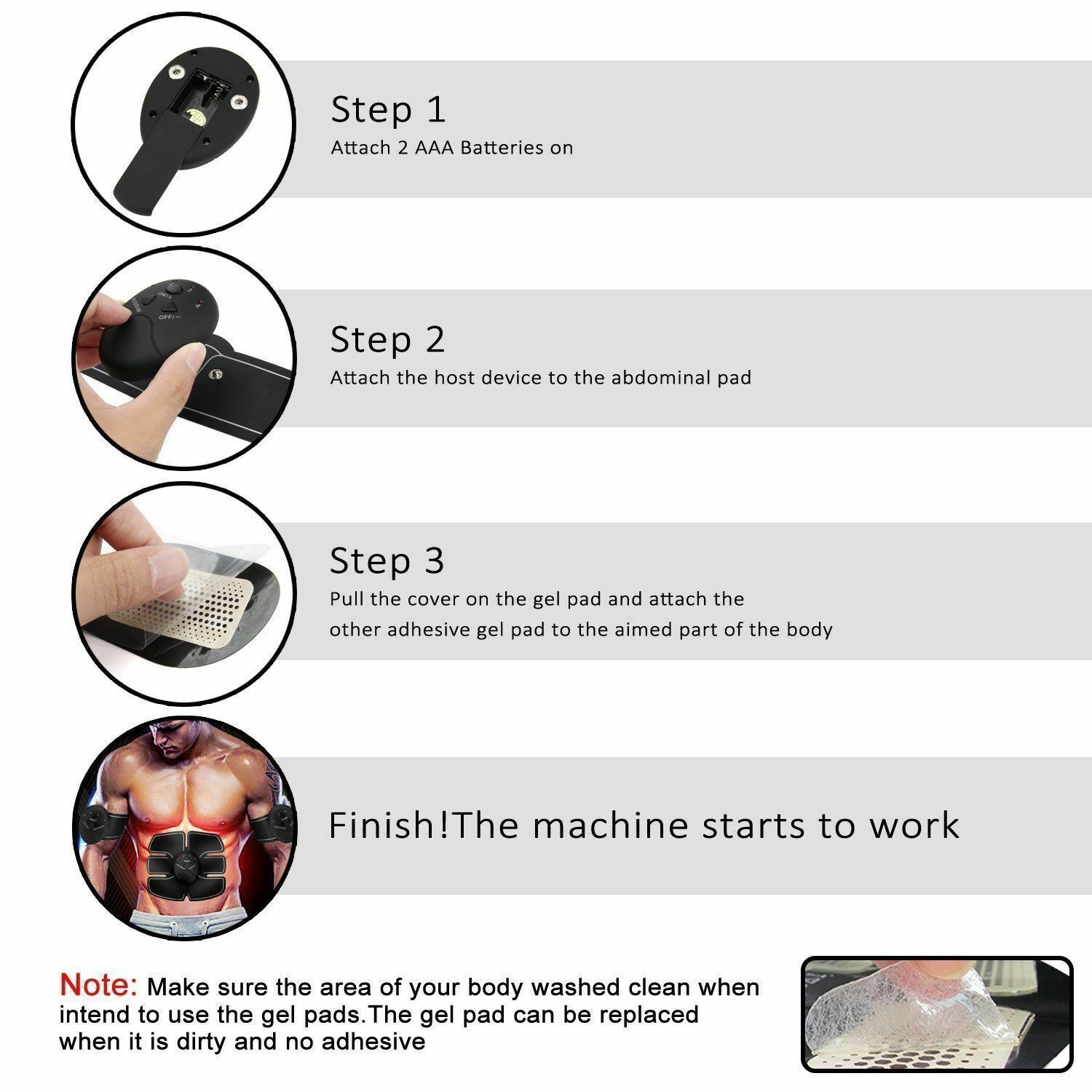 Electric Muscle Toner Machine ABS Toning Belt Simulation Fat Burner Belly Shaper Black