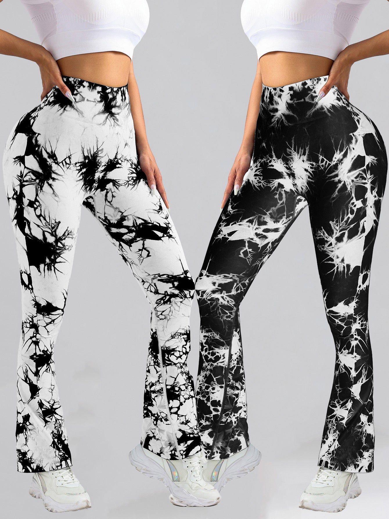 2 Pack Tie Dyed High Waisted Flared Butt lifting Fitness Sports Women’s Yoga Bell bottom Pants Workout Leggings