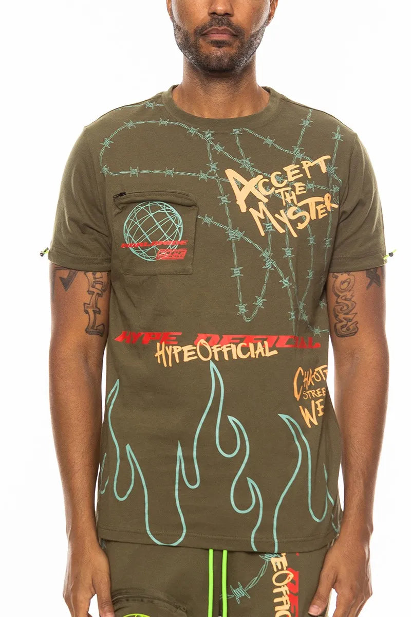 WEIV Men’s Full Size Hype Official Print T shirt Plus OLIVE / S