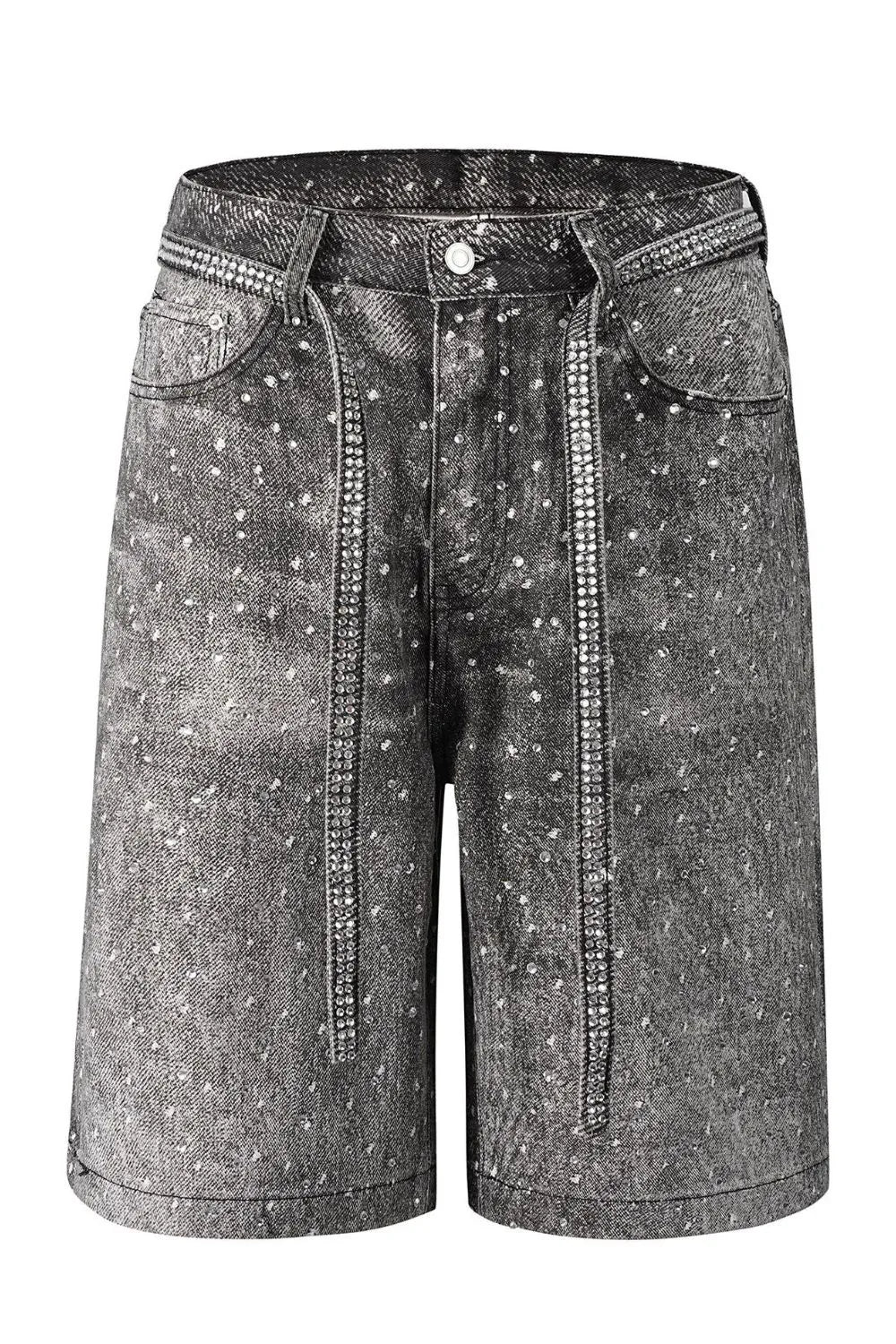 Men’s Washed Rhinestone Denim Bermuda Shorts Dark / 30
