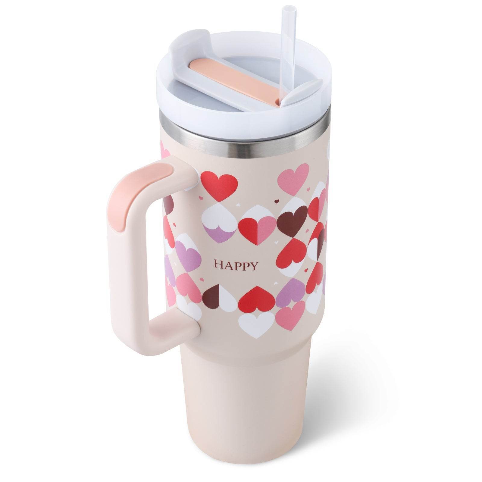 40 Oz Tumbler With Handle Straw Insulated Stainless Steel Spill Proof Vacuum Coffee Cup Lid Tapered Mug Gifts