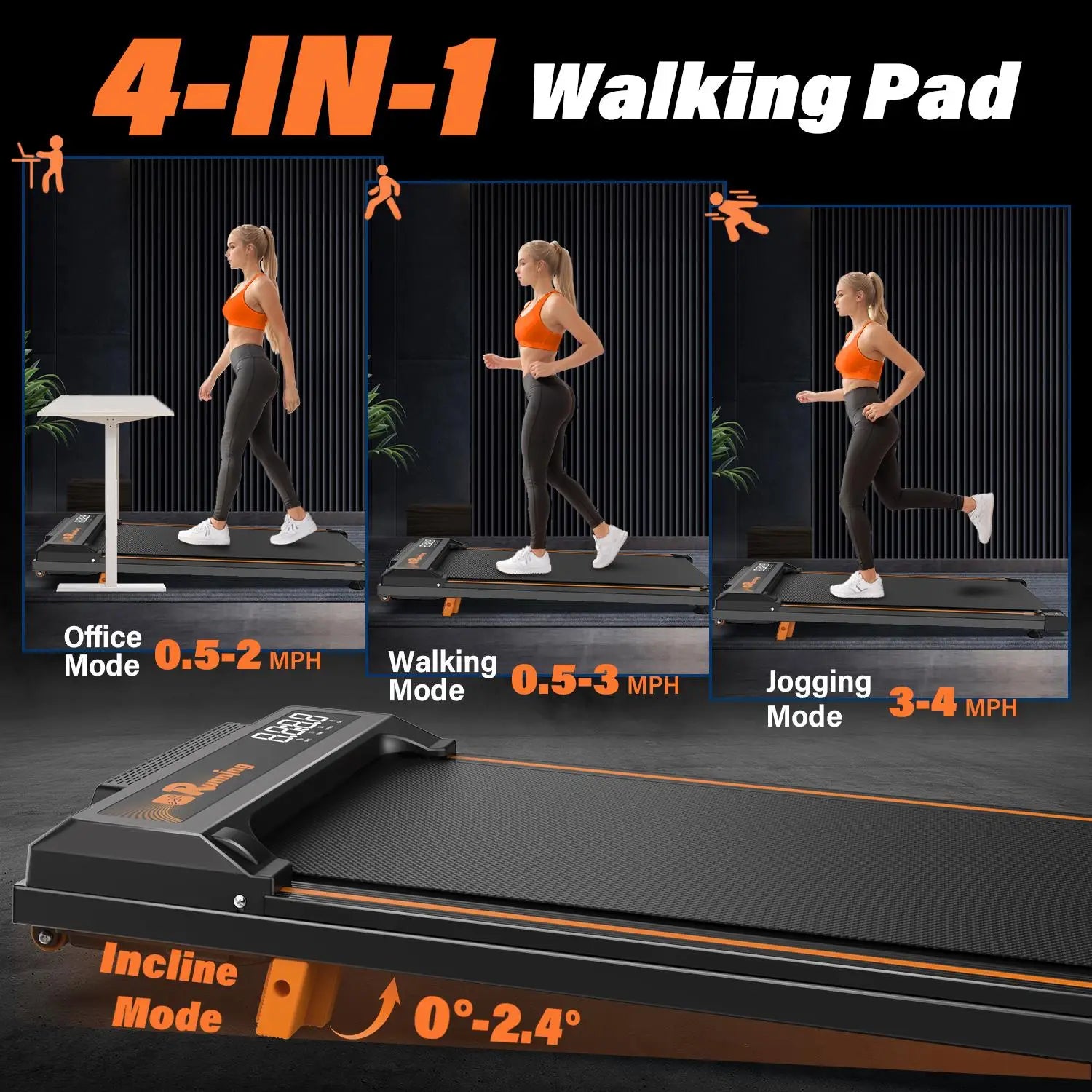 Treadmill With Remote Control Easy to move Wheels Display Screen Three level Incline Suitable For Indoor Exercise