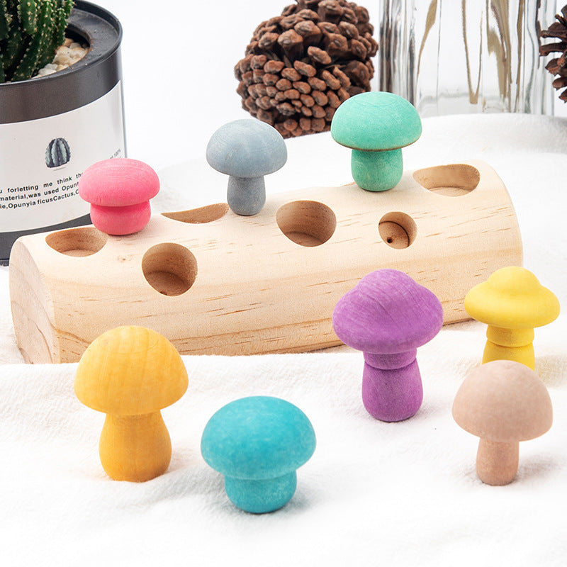Simulation Mushroom Picking Game Wooden Toys Wood color