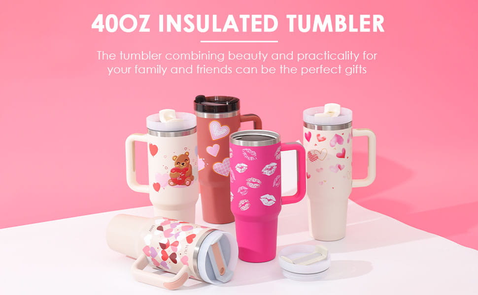 40 Oz Tumbler With Handle Straw Insulated Stainless Steel Spill Proof Vacuum Coffee Cup Lid Tapered Mug Gifts