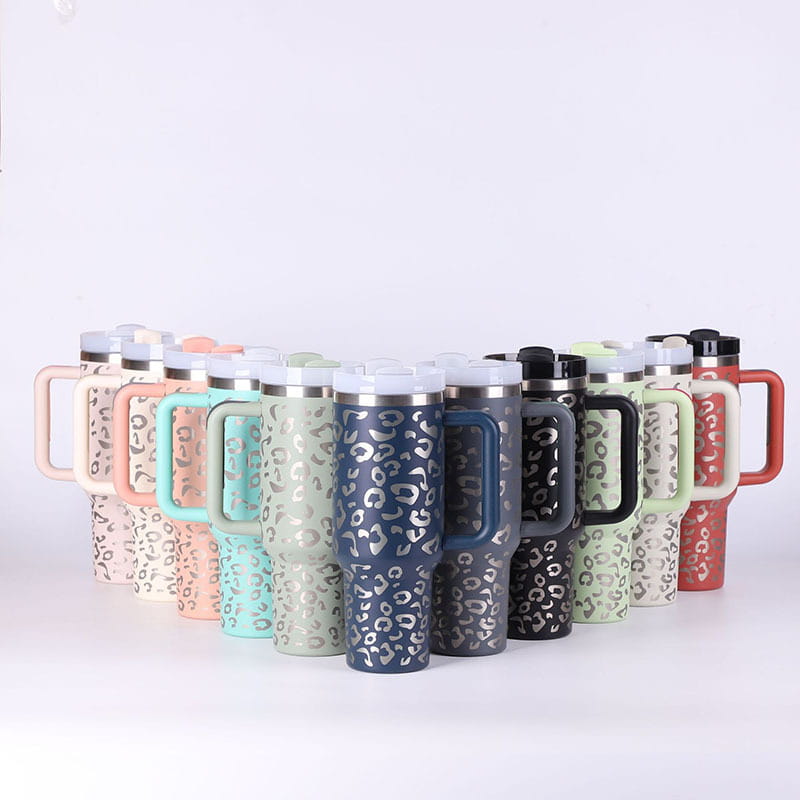 40 Oz Tumbler With Handle Straw Insulated Stainless Steel Spill Proof Vacuum Coffee Cup Lid Tapered Mug Gifts