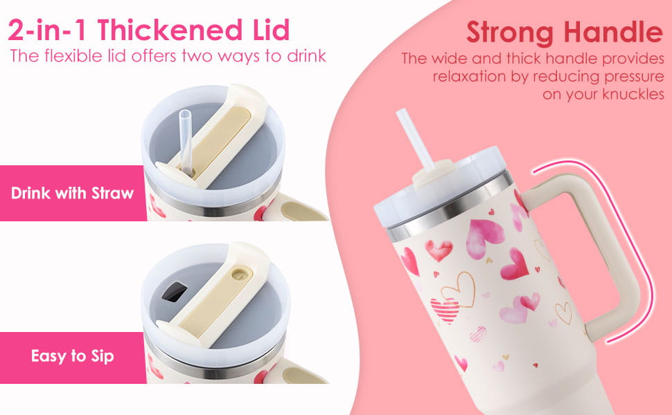 40 Oz Tumbler With Handle Straw Insulated Stainless Steel Spill Proof Vacuum Coffee Cup Lid Tapered Mug Gifts