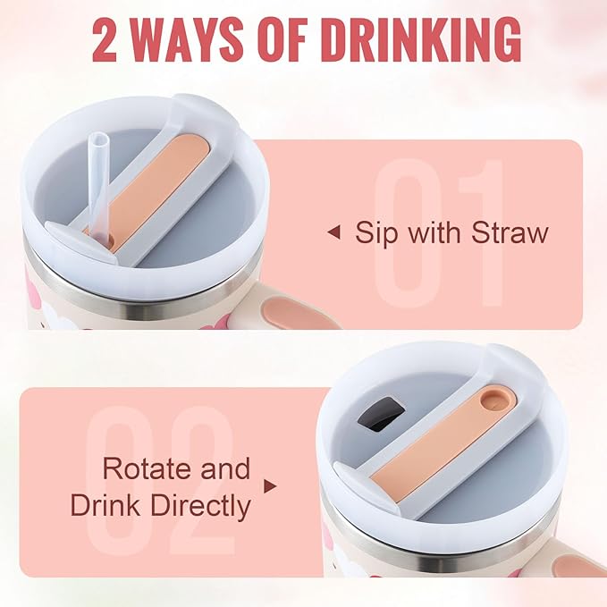 40 Oz Tumbler With Handle Straw Insulated Stainless Steel Spill Proof Vacuum Coffee Cup Lid Tapered Mug Gifts