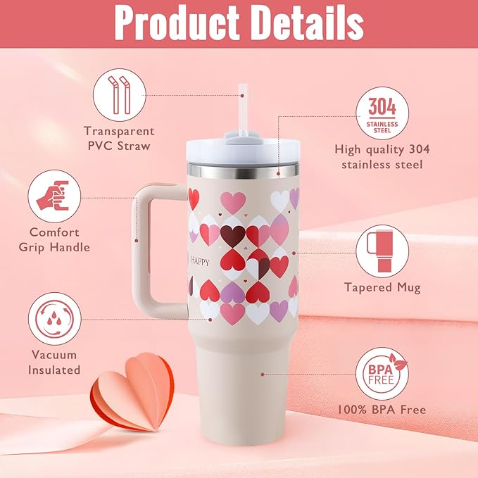 40 Oz Tumbler With Handle Straw Insulated Stainless Steel Spill Proof Vacuum Coffee Cup Lid Tapered Mug Gifts