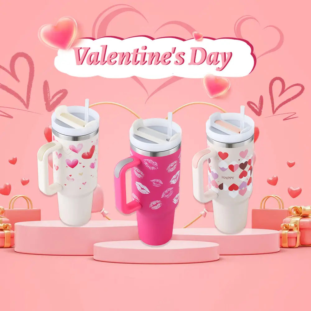 40 Oz Tumbler With Handle Straw Insulated Stainless Steel Spill Proof Vacuum Coffee Cup Lid Tapered Mug Gifts