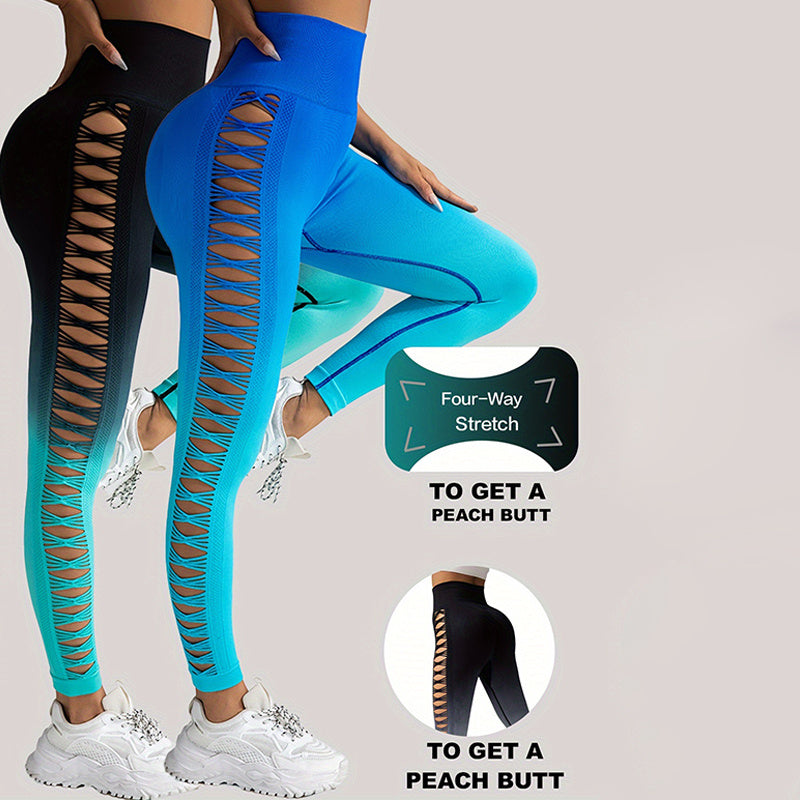 2 Pack Cut Out Ombre Gradient Color Hollow High waist Butt lifting Fitness Women’s Yoga Pants Waist Cutout Ripped Super