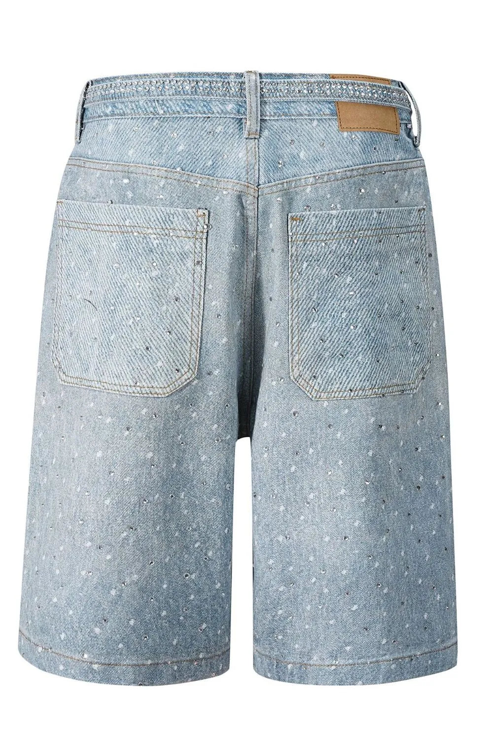 Men’s Washed Rhinestone Denim Bermuda Shorts