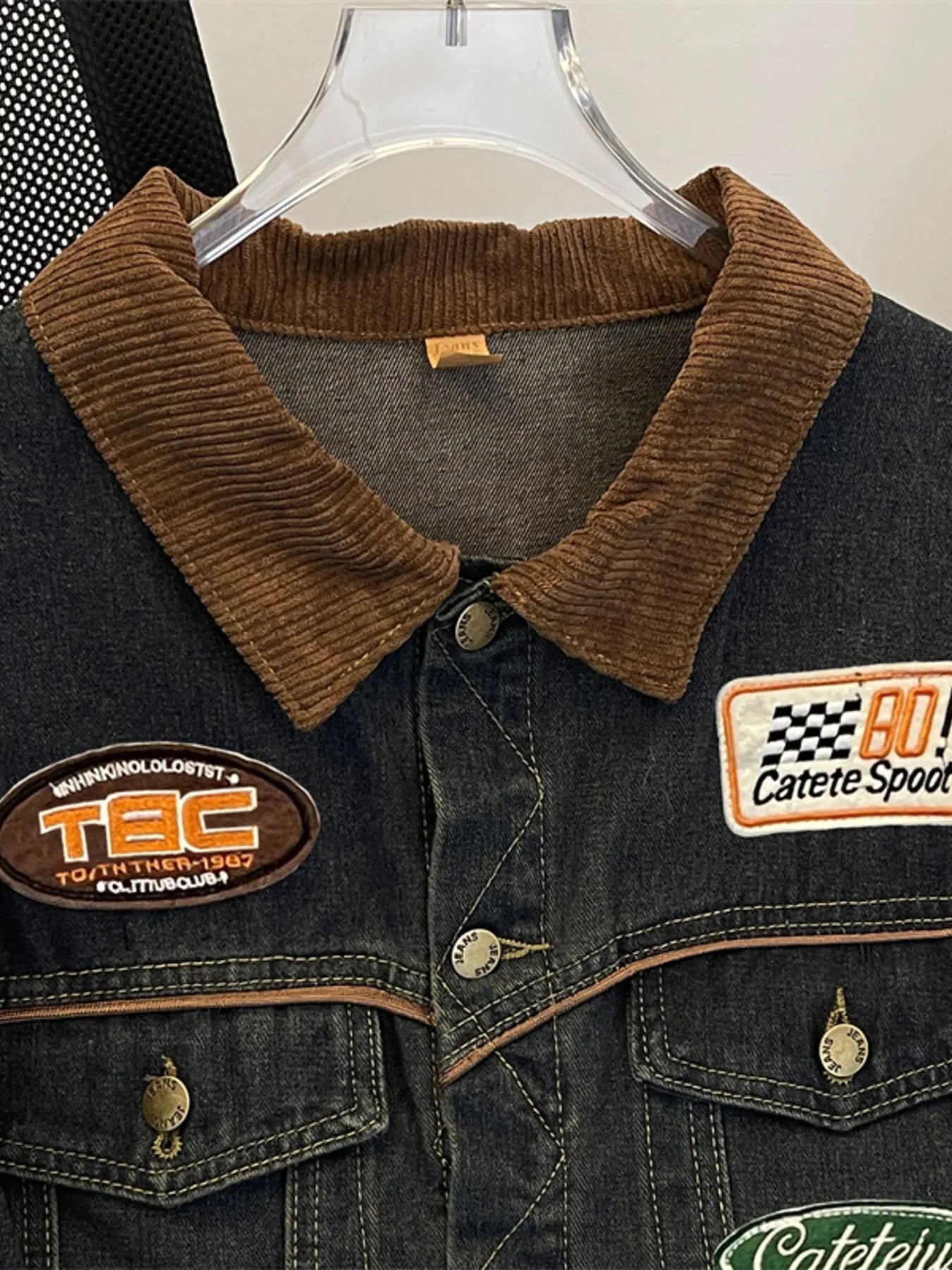 Men’s Plus Size Corduroy Collar Button Up Denim Jacket