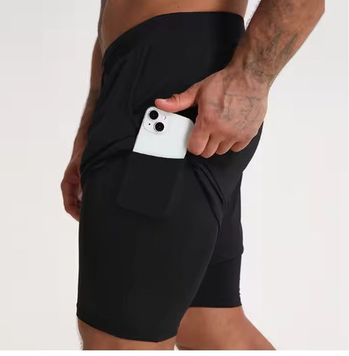 Gym Clothing Men Quick Dry 2 In 1 Shorts Polyester Spandex Breathable Liner Running Fitness