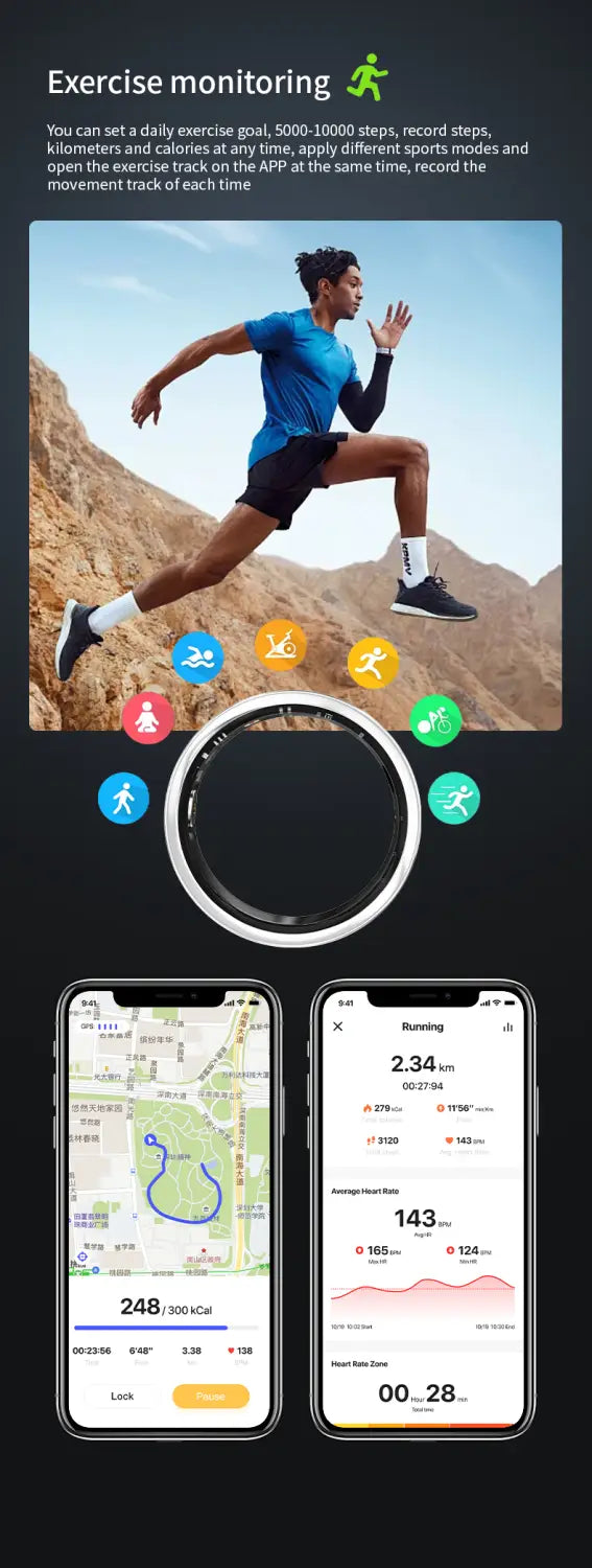 Smart Ring Health Tracker Fitness Sleep Heart Rate Blood Oxygen For Men And Women,IP68 Waterproof Level Bluetooth Rings