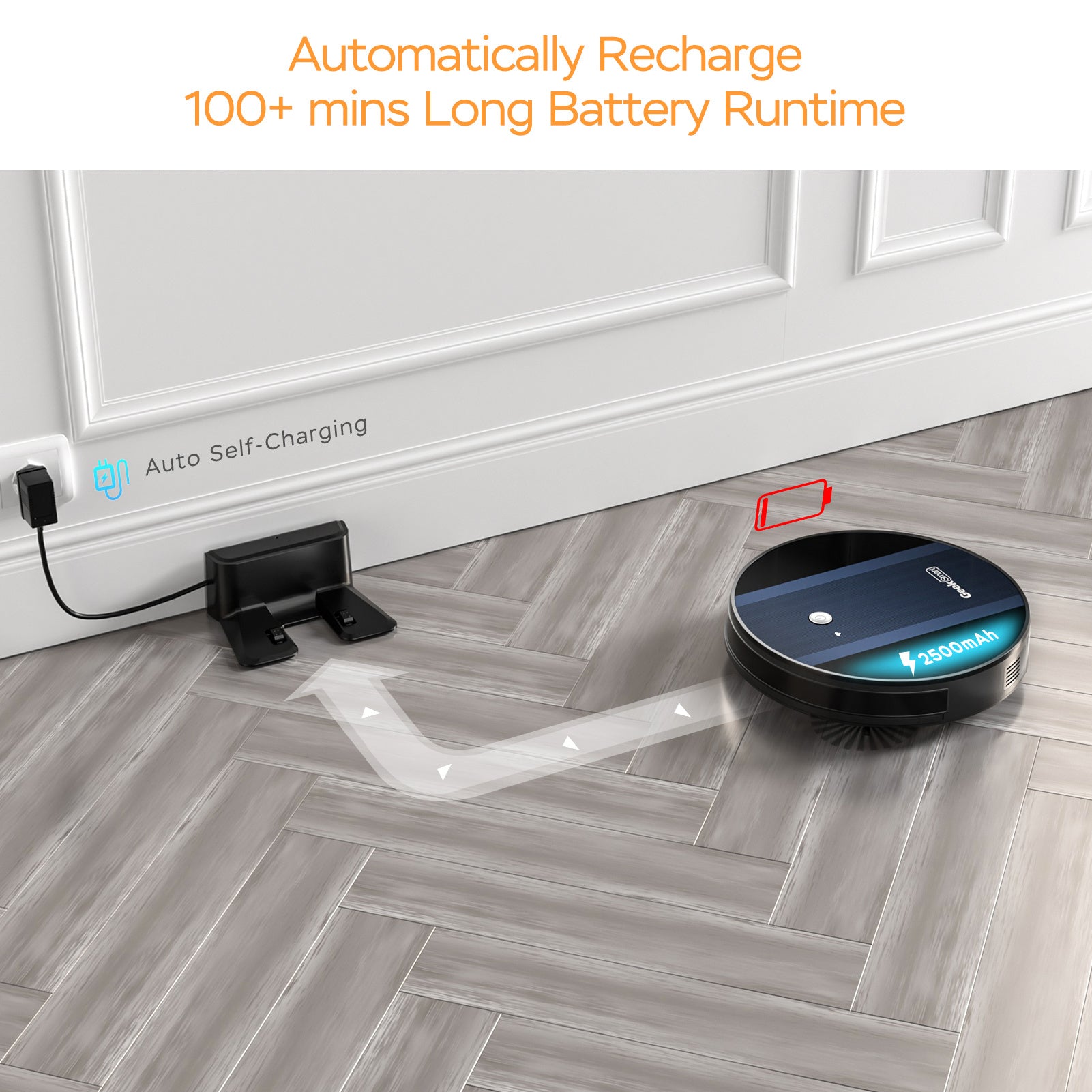 Geek Smart Robot Vacuum Cleaner G6 Plus Ultra Thin 1800Pa Strong Suction Automatic Self Charging Wi Fi Connectivity App