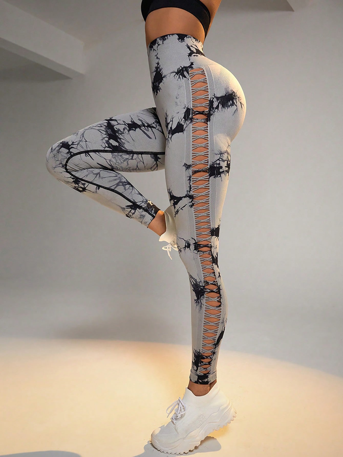 Cut Out Side Hollow Tie Dyed Yoga Pants High Waist And Hip Lifting Fitness With Seamless Sports Tights Workout Gym