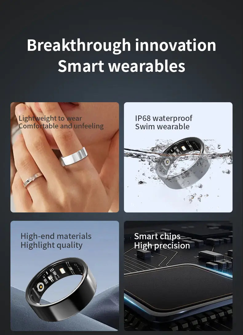 Smart Ring Health Tracker Fitness Sleep Heart Rate Blood Oxygen For Men And Women,IP68 Waterproof Level Bluetooth Rings