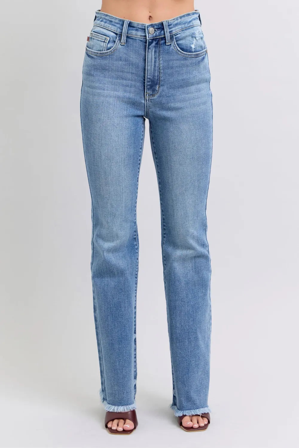 Judy Blue Full Size Raw Hem High Rise Bootcut Jeans Medium / 0(24)