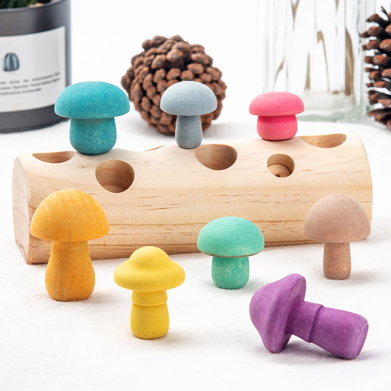 Simulation Mushroom Picking Game Wooden Toys Wood color