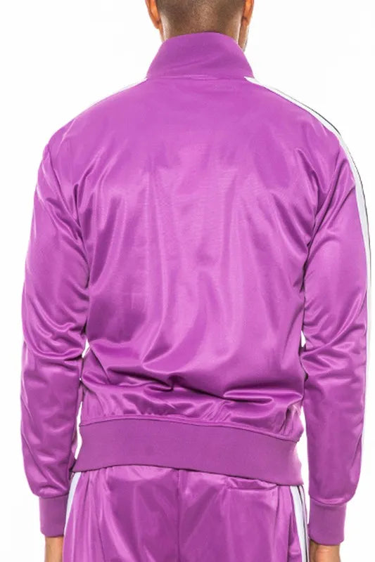 WEIV Men’s Full Size Single Stripe Tape Zip Up Jacket Plus