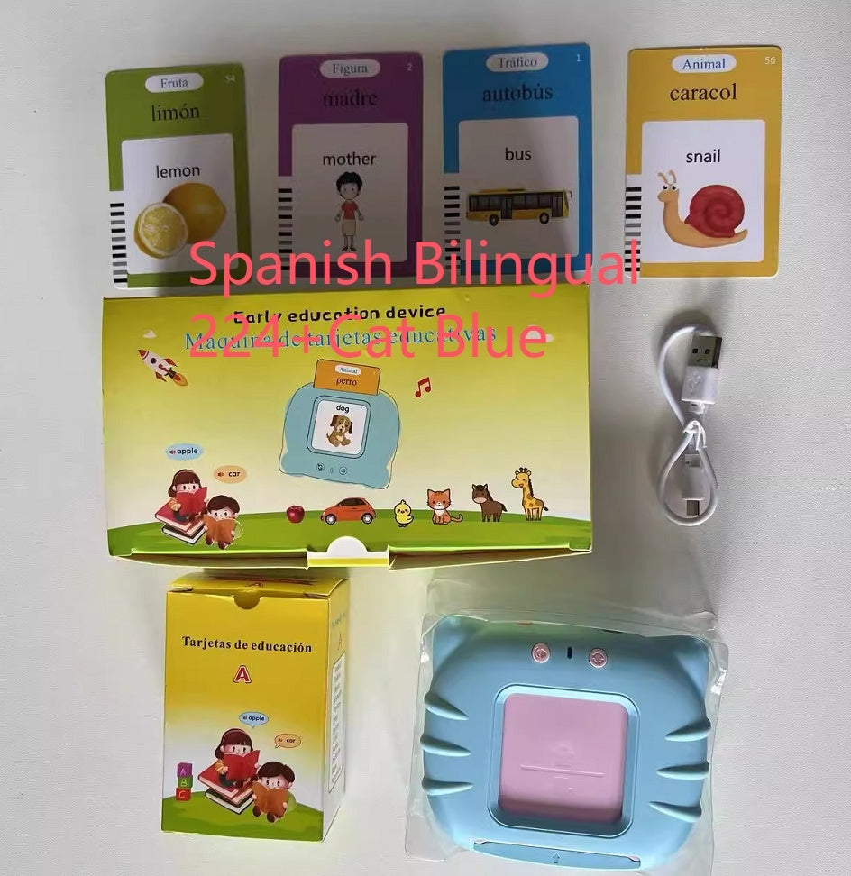 Children’s Enlightening Early Education Smart Pure English Card Spanish Bilingual blue / 1PC