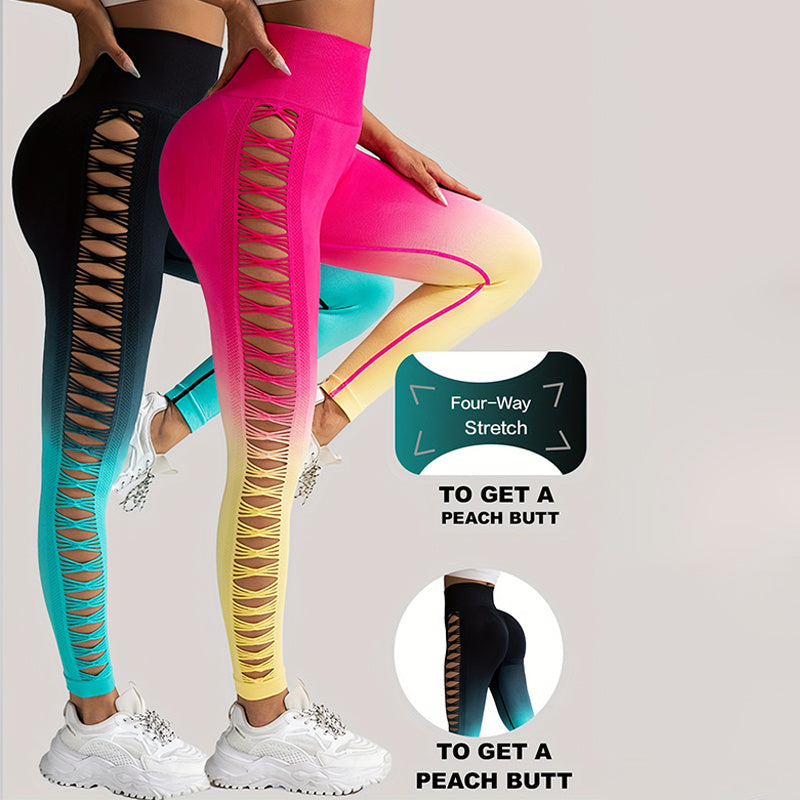 2 Pack Cut Out Ombre Gradient Color Hollow High waist Butt lifting Fitness Women’s Yoga Pants Waist Cutout Ripped Super