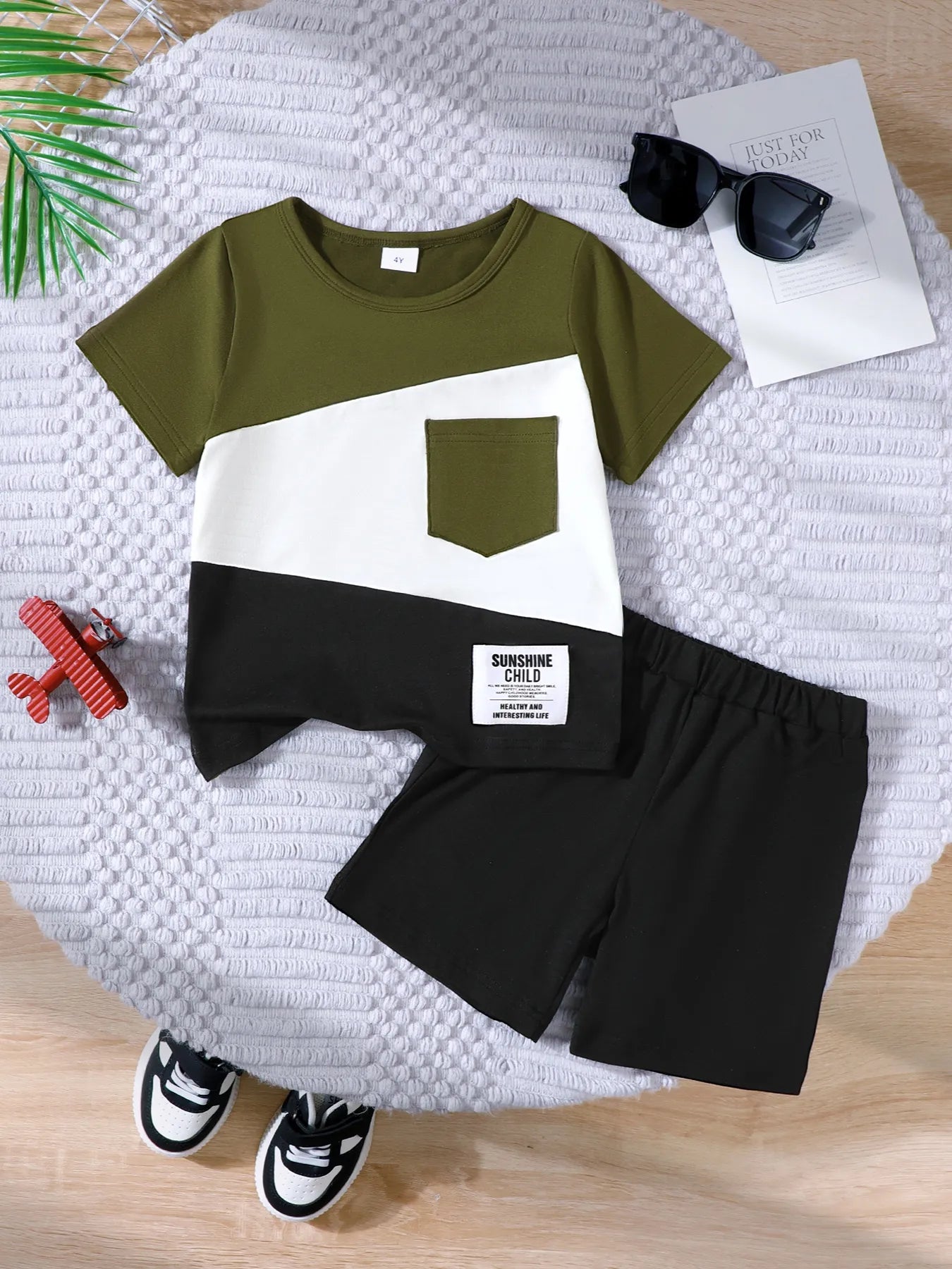 Children’s Color Block Short Sleeve Top and Shorts Set