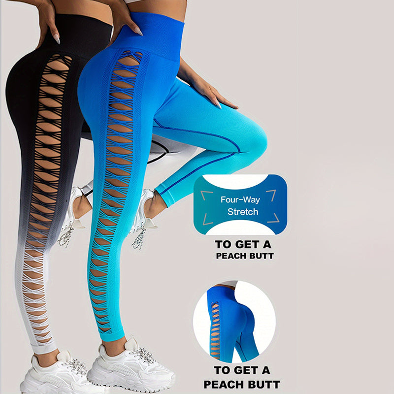 2 Pack Cut Out Ombre Gradient Color Hollow High waist Butt lifting Fitness Women’s Yoga Pants Waist Cutout Ripped Super