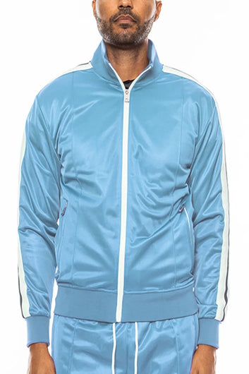 WEIV Men's Full Size Single Stripe Tape Zip Up Jacket Plus Size