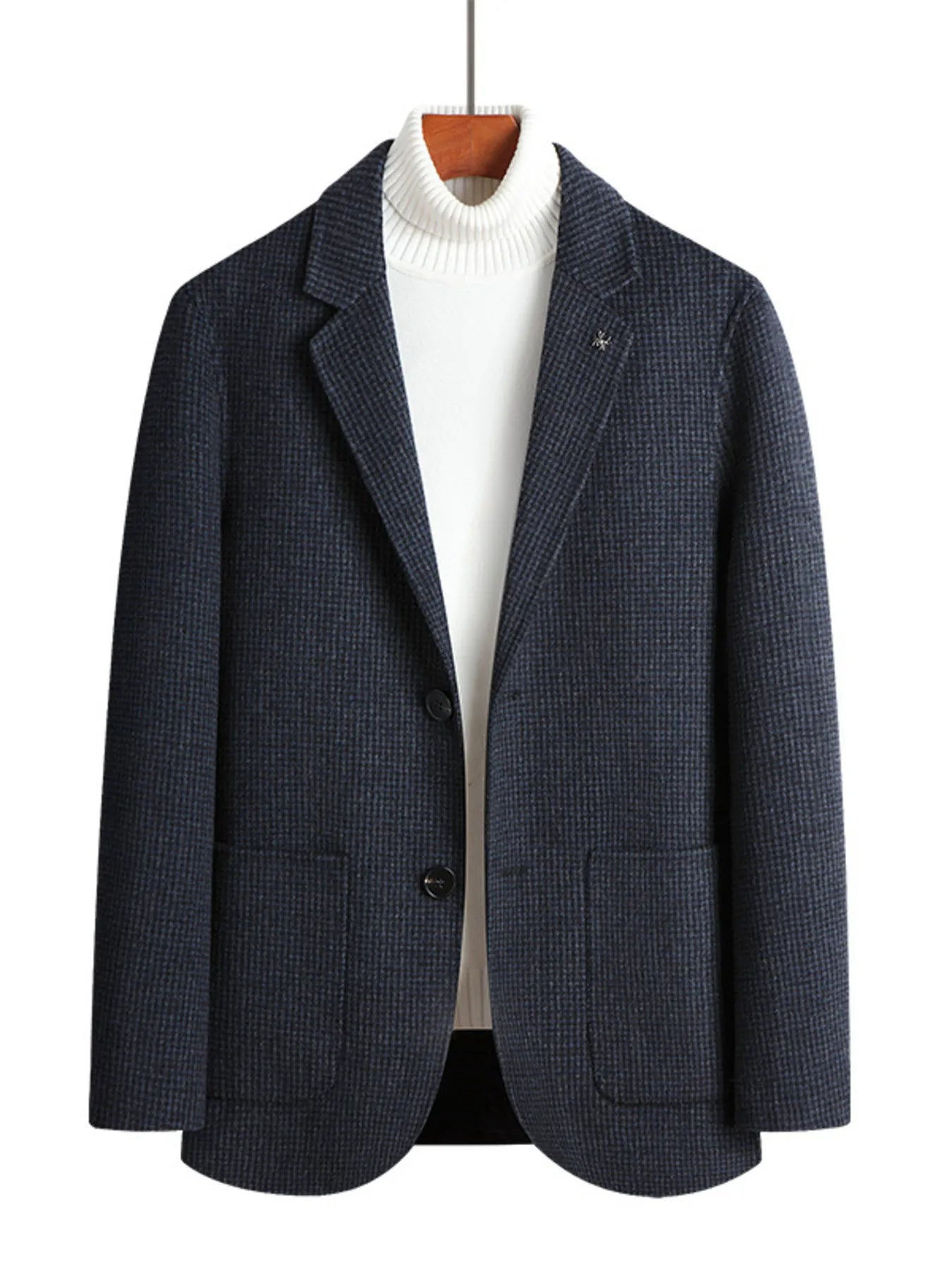 Men’s Plus Size Lapel Collar Long Sleeve Blazer Blue Grid / M