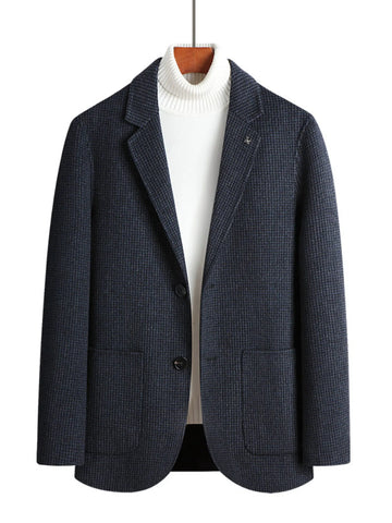 Men’s Plus Size Lapel Collar Long Sleeve Blazer Blue Grid / M
