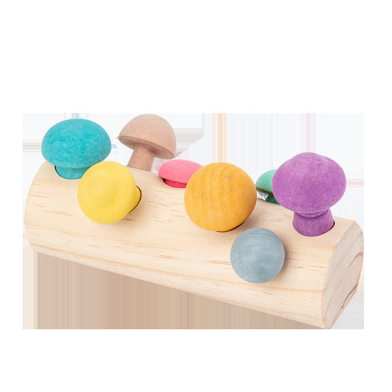Simulation Mushroom Picking Game Wooden Toys Wood color