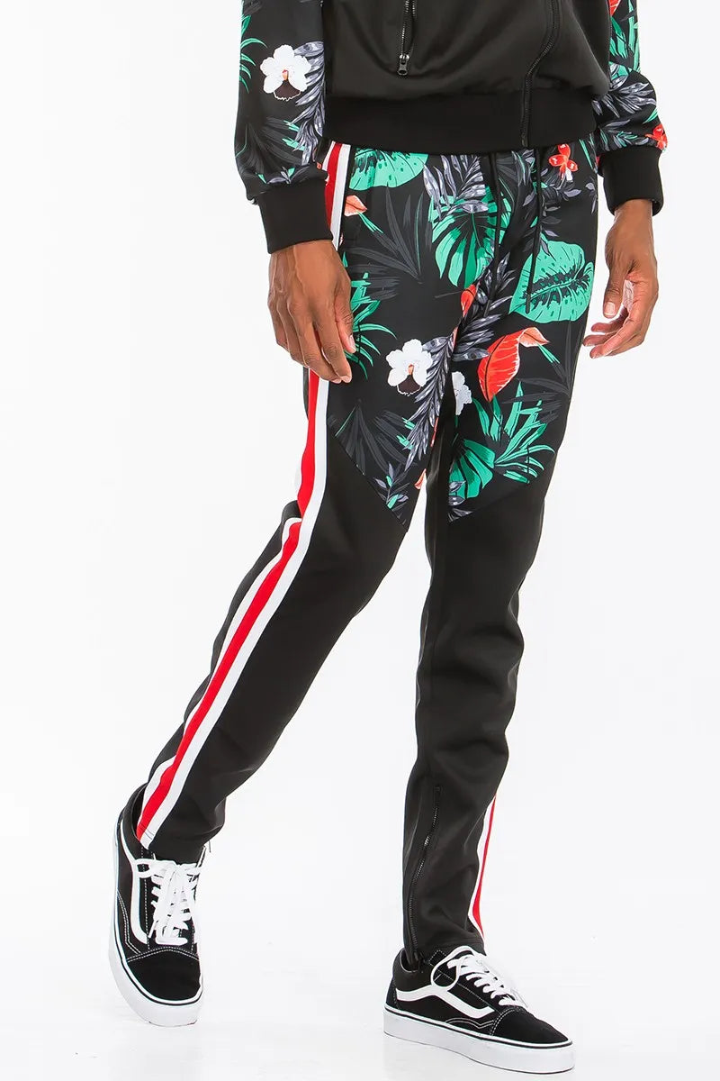 WEIV Men’s Tropical Printed Jacket and Drawstring Pants Set