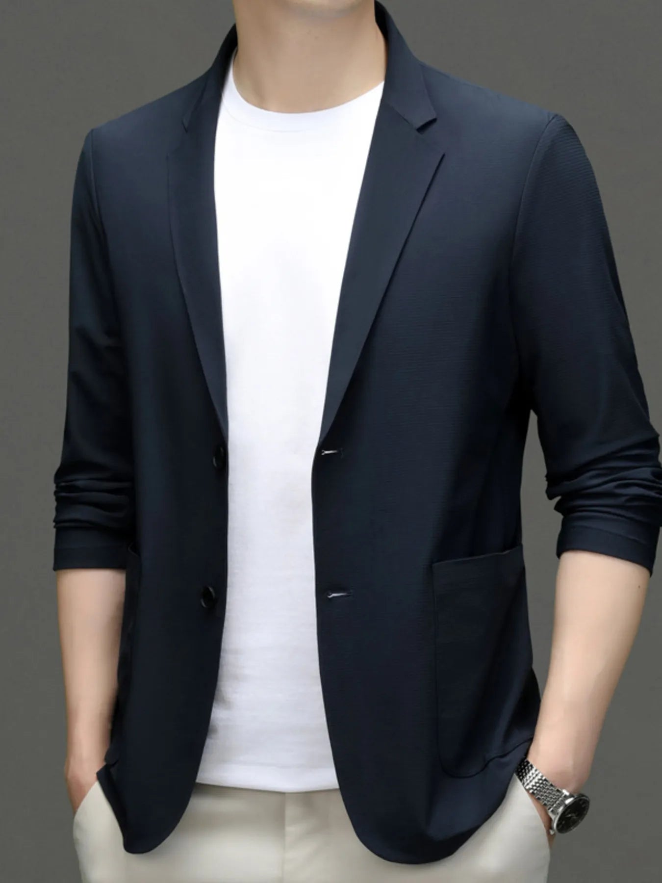 Men’s Button Up Long Sleeve Blazer Navy Blue / 170